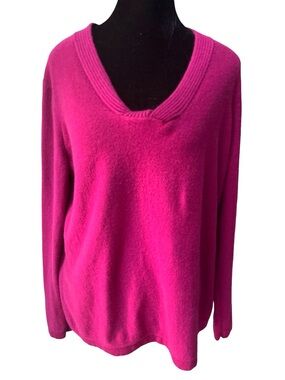 Vintage Jones New York Fuchsia 100% Cashmere Sweater Size 1X V-Neck